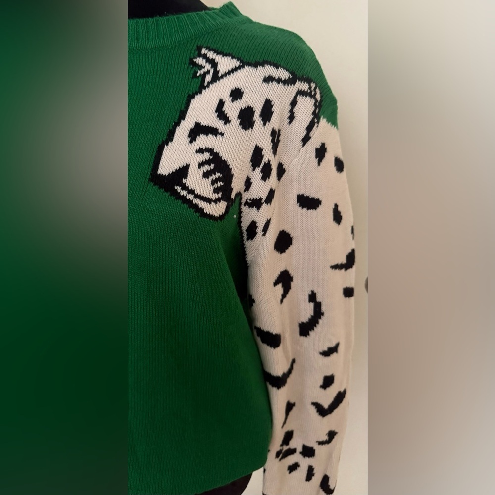 SHEIN Leopard Sleeve Green Sweater - L - Picture 3 of 5